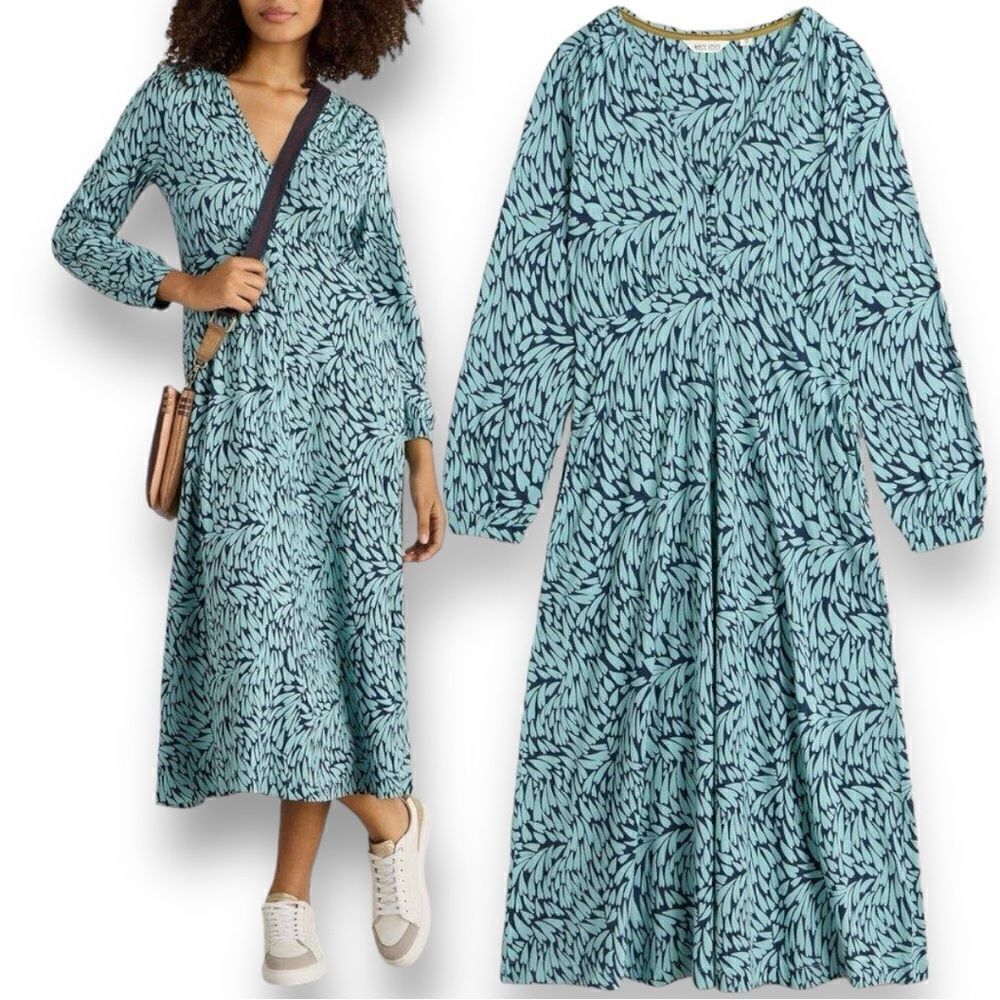 WHITE STUFF Women’s Megan Jersey Long Sleeve Printed Dress in Size UK 10/USA 4-6